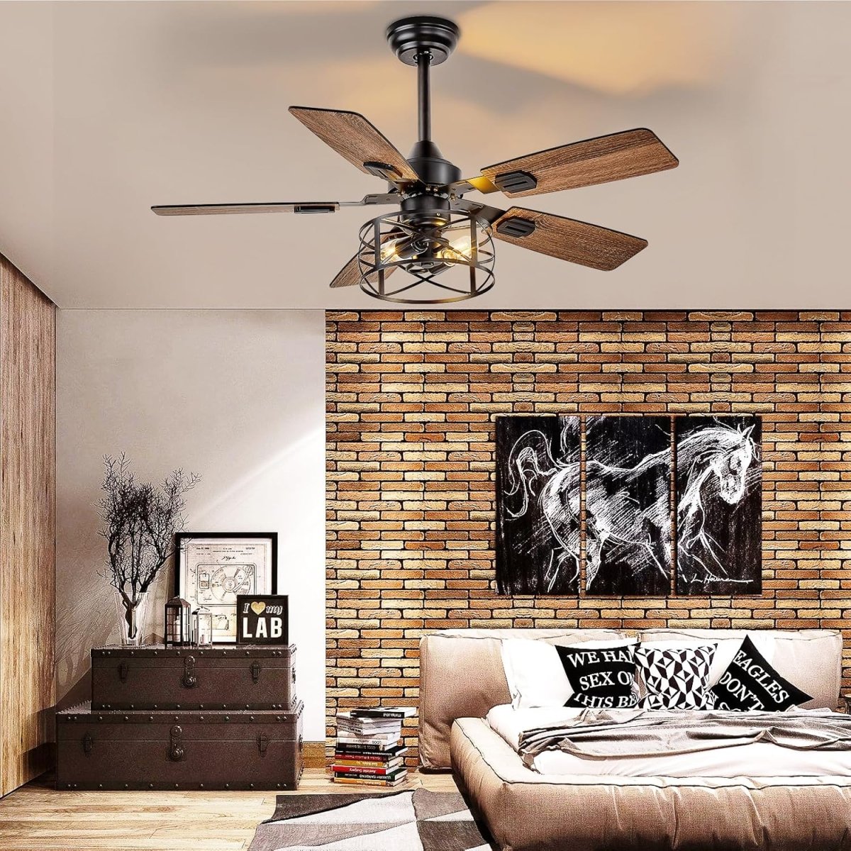 42" Caged Ceiling Fan with Light and Remote - WS-FPZ189-35C-BK-AP.NA 9 | DEPULEY