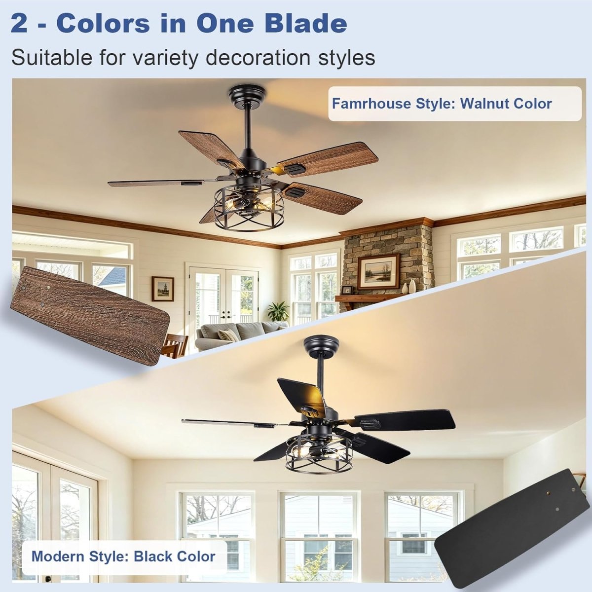 42" Caged Ceiling Fan with Light and Remote - WS-FPZ189-35C-BK-AP.NA 4 | DEPULEY