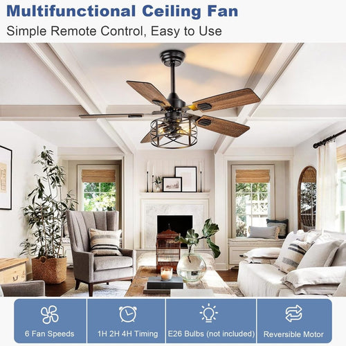 42" Caged Ceiling Fan with Light and Remote - WS-FPZ189-35C-BK-AP.NA 2 | DEPULEY