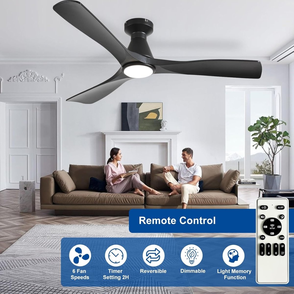 52" Black Ceiling Fan with Light and Remote - GM-WS-FPZ186-18C-BK-AP 5 | DEPULEY