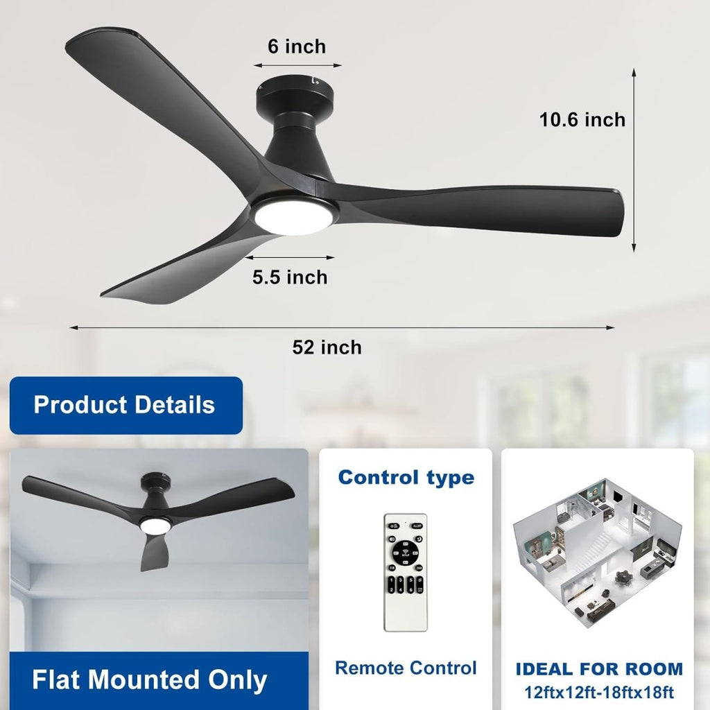 52" Black Ceiling Fan with Light and Remote - GM-WS-FPZ186-18C-BK-AP 2 | DEPULEY
