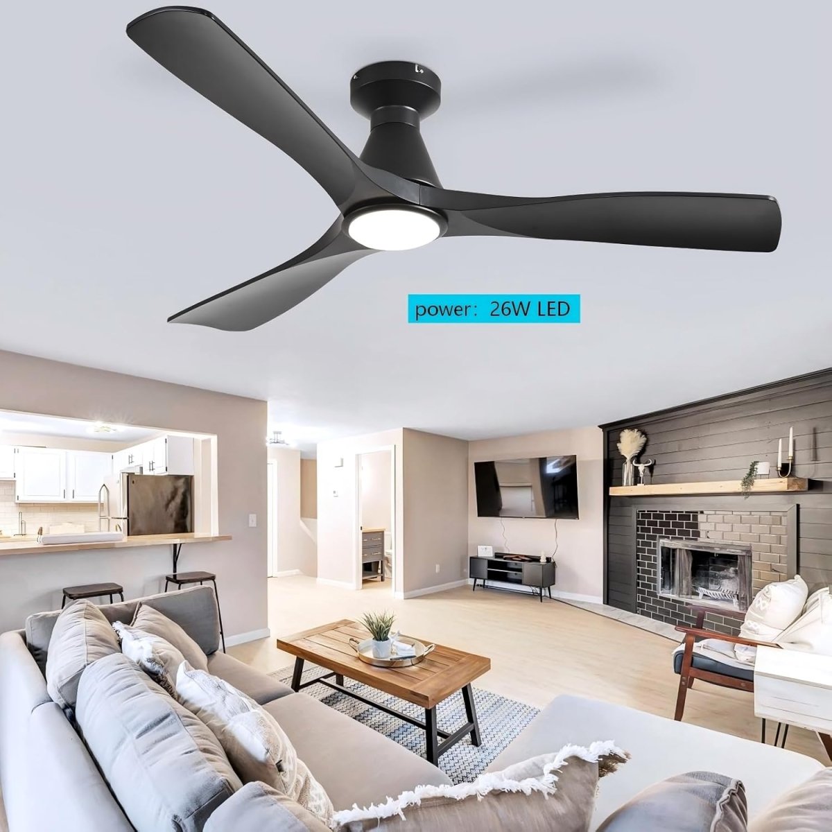 52" Black Ceiling Fan with Light and Remote - GM-WS-FPZ186-18C-BK-AP 9 | DEPULEY