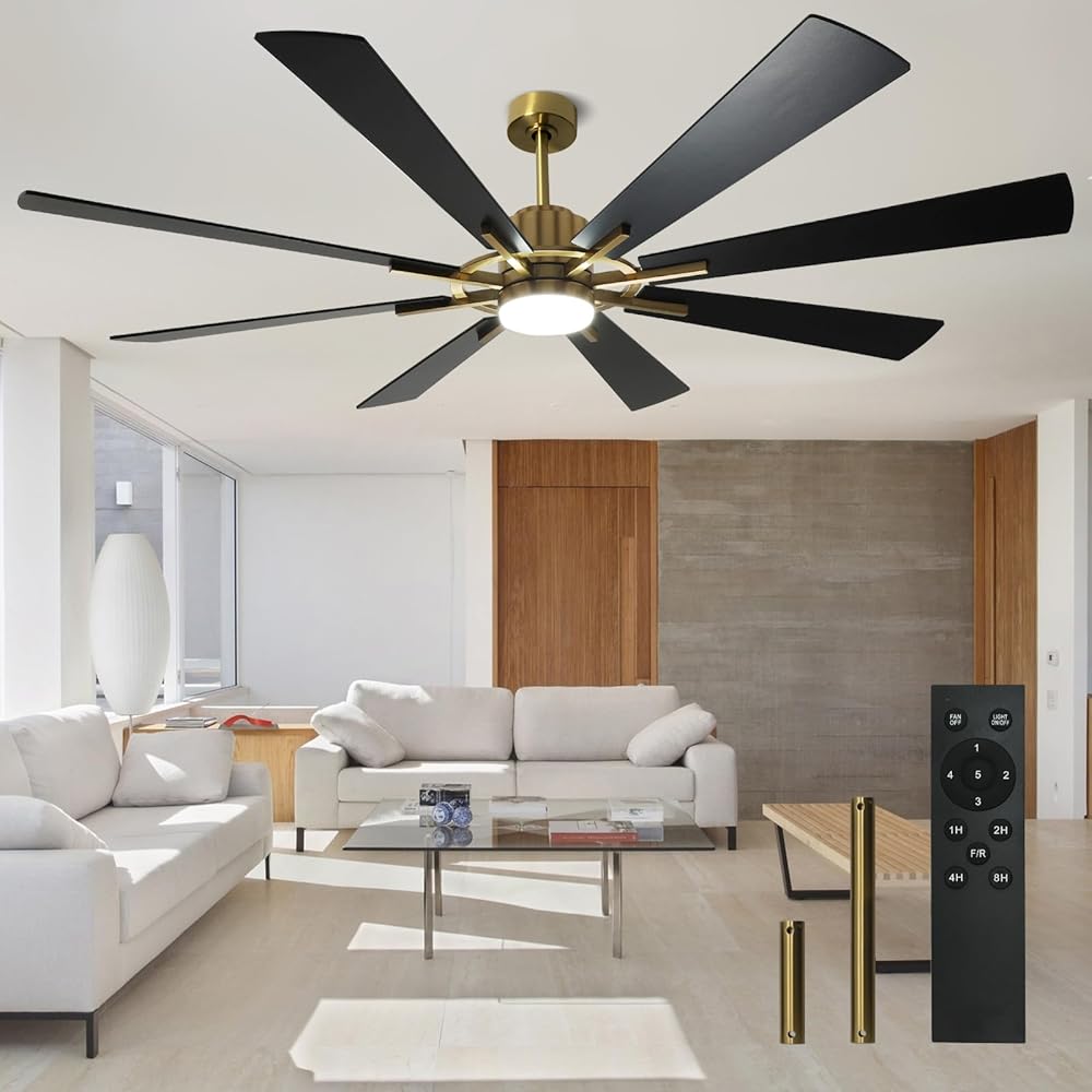 Depuley Ceiling Fan with Lights and Remote Control, 72 Inch Large Farmhouse Ceiling Fan with 8 Blades 5-Speed Reversible DC Motor for Indoor Living Room Outdoor Covered Patios, Black and Gold