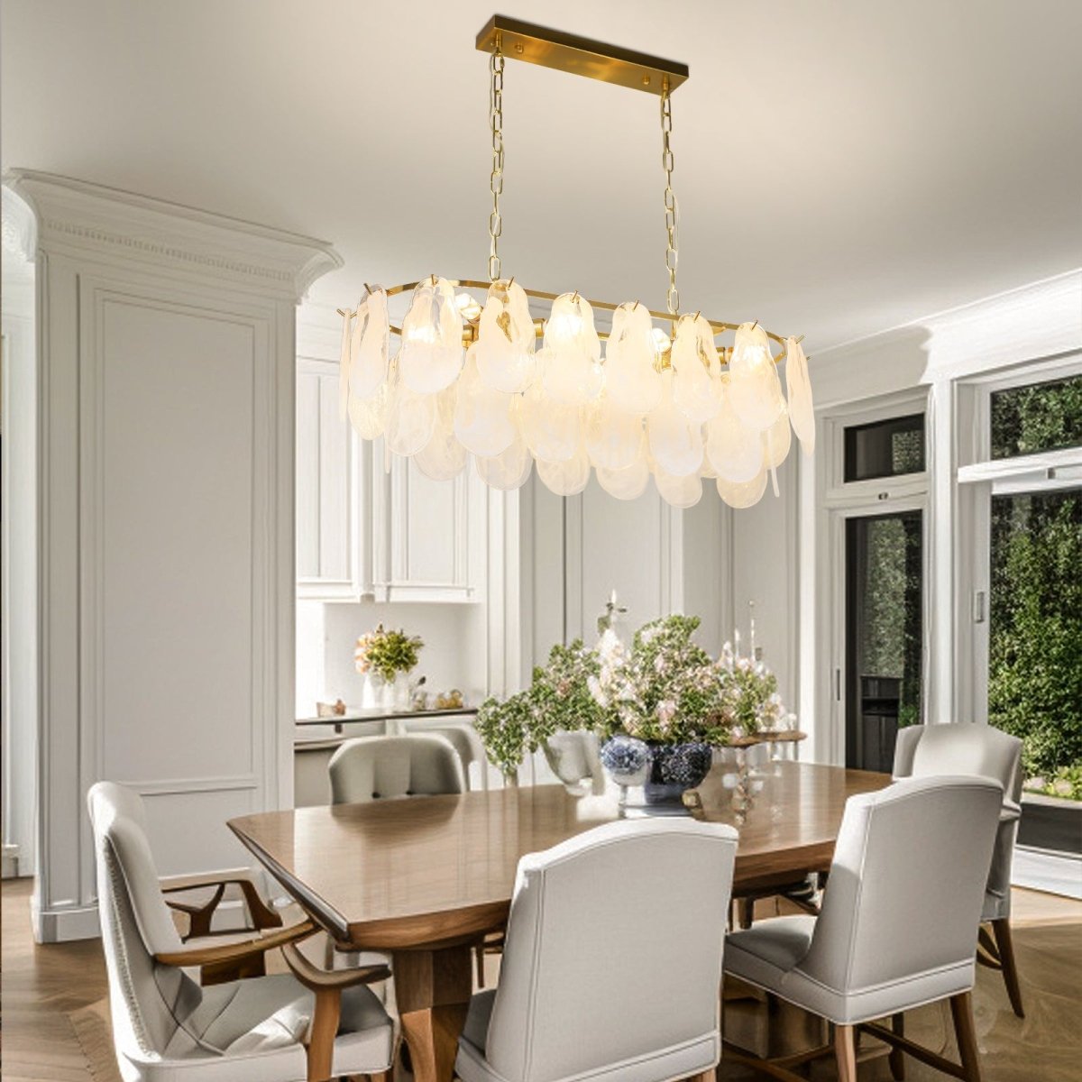 8-Light Gold Oval Crystal Chandelier, 31.5" Kitchen Island Lighting Fixture, Adjustable Hanging Pendant Light for Hallway Foyer Breakfast Bar Living Room Dining Room, E12 Bulb Included, UL - WS-FPC53-L800-8C3 3 | DEPULEY