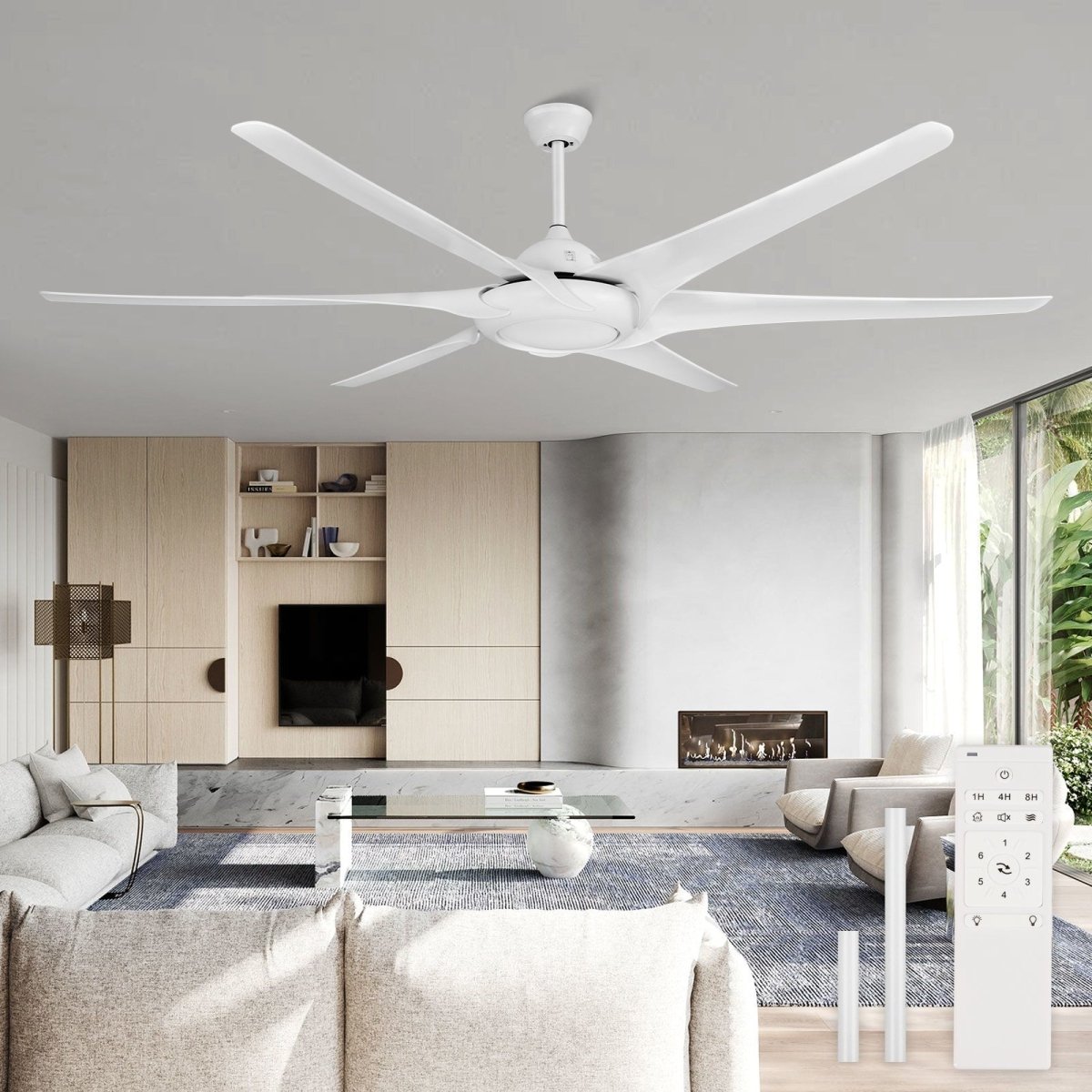 80 / 100 Inch White Industrial Ceiling Fan No Light, Indoor Covered Outdoor Large Ceiling Fans with Remote 6 Blades DC Motor for Home or Commercial Porch Patio Warehouse Restaurant Garage Shop - WS-FNZ58-6-W 1 | DEPULEY