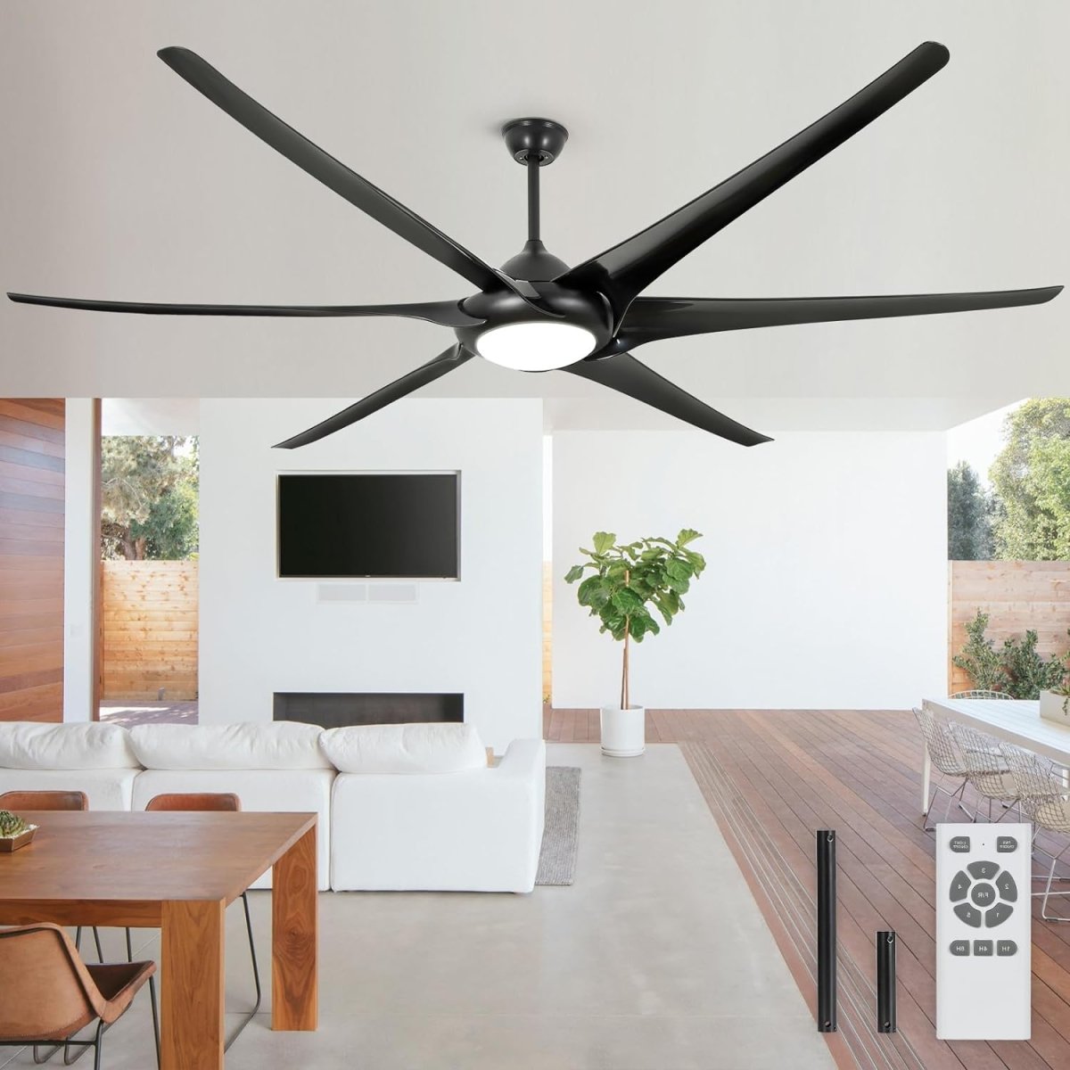 Depuley 100" Ceiling Fans with Lights and Remote, Large Black Ceiling Fan with Light LED, Modern Reversible Ceiling Fan with 5-Speed for Office & Covered Outdoor, Color Changeable 3000K-6000K, Timer - WS-FPZ34-24B 2 | DEPULEY