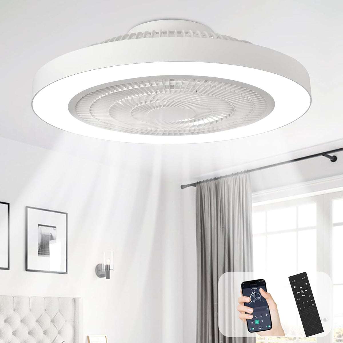 Depuley 19-inch white enclosed ceiling fan image 1