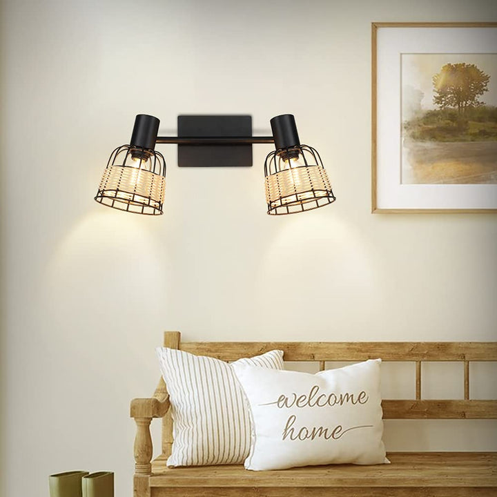 Depuley 2 Way Spotlight Ceiling with Swiveling Spots Heads, Ceiling Light Hollow Design,Iron Rattan Lampshade, Spot Lights for Kitchen, Living Room, Bedroom,Black - WS-FNG49-40B 8 | DEPULEY