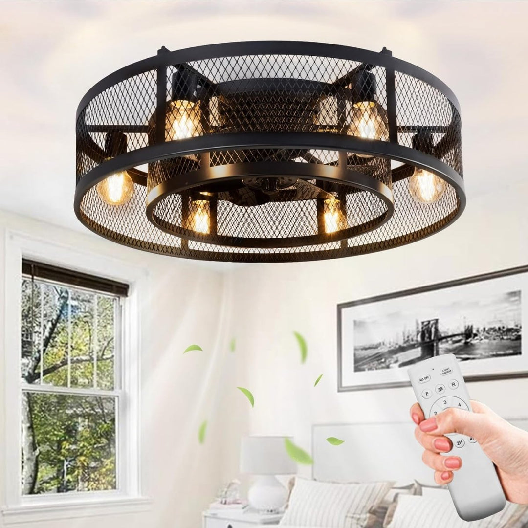 Depuley Caged Flush Mount Ceiling Fan with Lights Remote