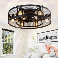 Depuley 25.6'' Caged Flush Mount Ceiling Fan with Lights Remote Control, Farmhouse Enclosed Ceiling Fan, Low Profile Vintage Ceiling Fan Lighting Fixture for Bedroom Kitchen - WS-FPZ58-60B 2 | DEPULEY