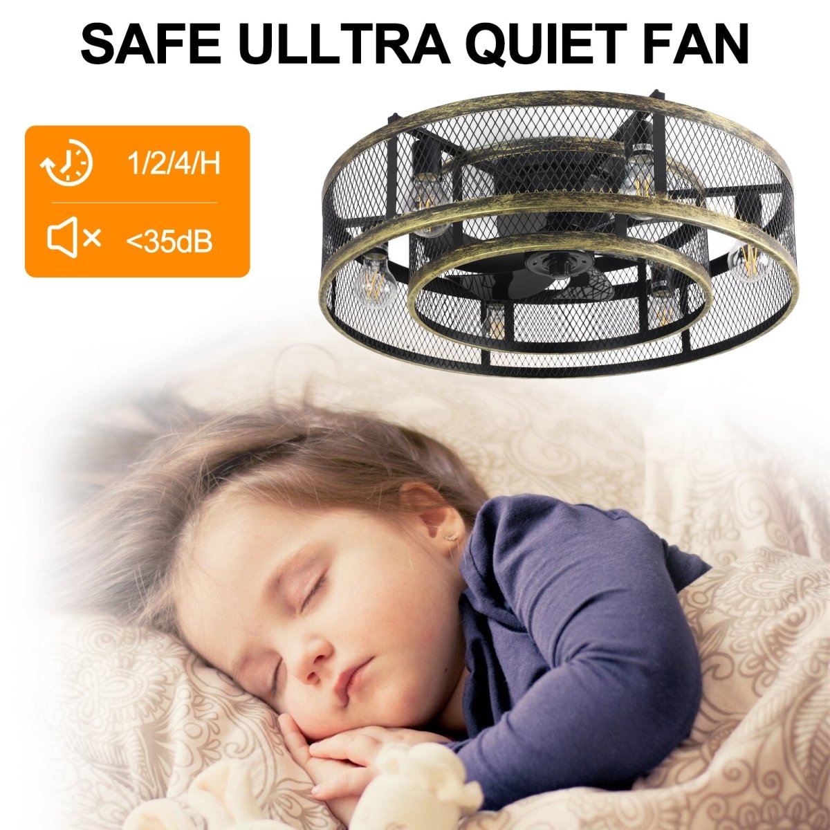 Depuley 25.6'' Caged Flush Mount Ceiling Fan with Lights Remote Control, Farmhouse Enclosed Ceiling Fan, Low Profile Vintage Ceiling Fan Lighting Fixture for Bedroom Kitchen - WS-FPZ58-60B 8 | DEPULEY
