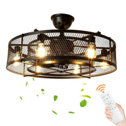 Depuley 26” Farmhouse Ceiling Fan with 6 Lights, Industrial Indoor/Outdoor Ceiling Fan Lighting, Matte Black Flush Mount Ceiling Fan Lights, Cage Ceiling Fan with Remote 6 Speed Timing (Bulb Not Incl) - WS-FPZ17-60B 2 | DEPULEY