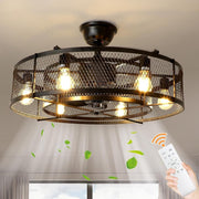 Depuley 26” Farmhouse Ceiling Fan with 6 Lights, Industrial Indoor/Outdoor Ceiling Fan Lighting, Matte Black Flush Mount Ceiling Fan Lights, Cage Ceiling Fan with Remote 6 Speed Timing (Bulb Not Incl) - WS-FPZ17-60B 1 | DEPULEY
