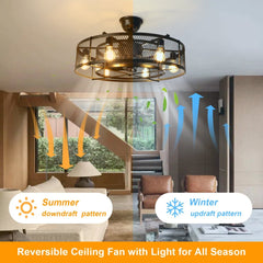 Depuley 26” Farmhouse Ceiling Fan with 6 Lights, Industrial Indoor/Outdoor Ceiling Fan Lighting, Matte Black Flush Mount Ceiling Fan Lights, Cage Ceiling Fan with Remote 6 Speed Timing (Bulb Not Incl) - WS-FPZ17-60B 5 | DEPULEY