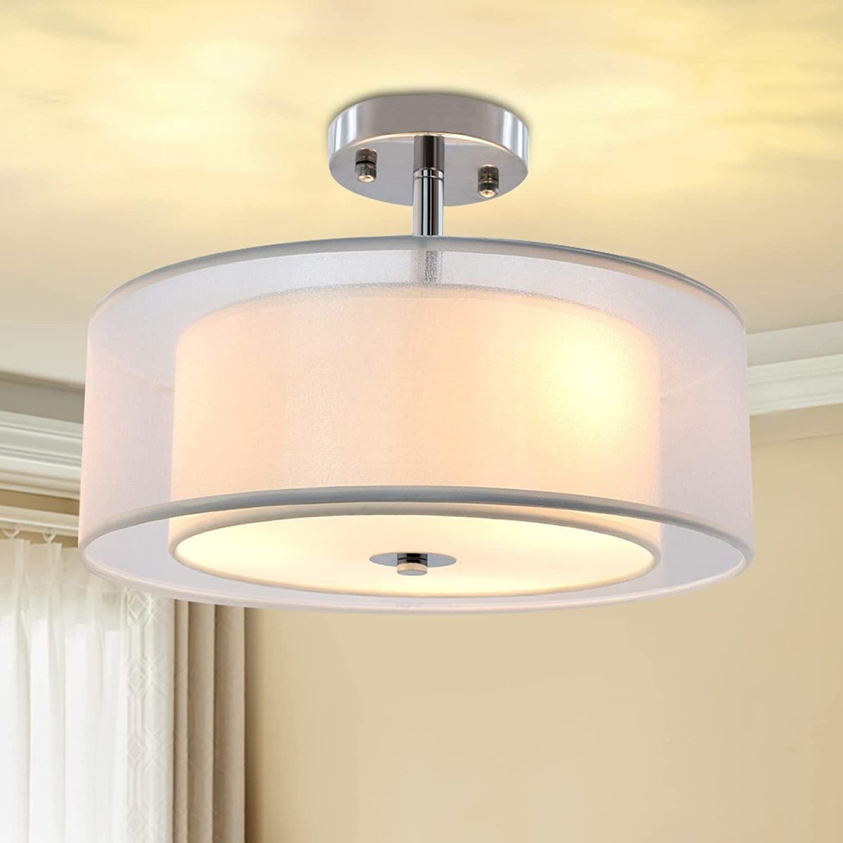 Depuley 3-Light Industrial Semi Drum Flush Mount Light, 15 Inch Double Drum Pendant Close to Ceiling Light Fixture for Bedroom, Dining Room, Kitchen, Hallway, Entry, Foyer, Living Room Lighting - WSCL31 2 | DEPULEY