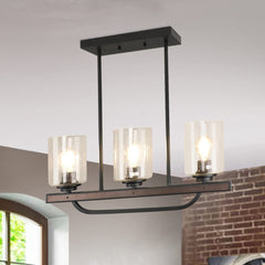 Depuley 3- Light Rustic Pendant Light Fixture, 24" Ceiling Hanging Light with Glass Shade, Adjustable Farmhouse Black Chandelier Lighting - WS-FND75-60B 1 | DEPULEY
