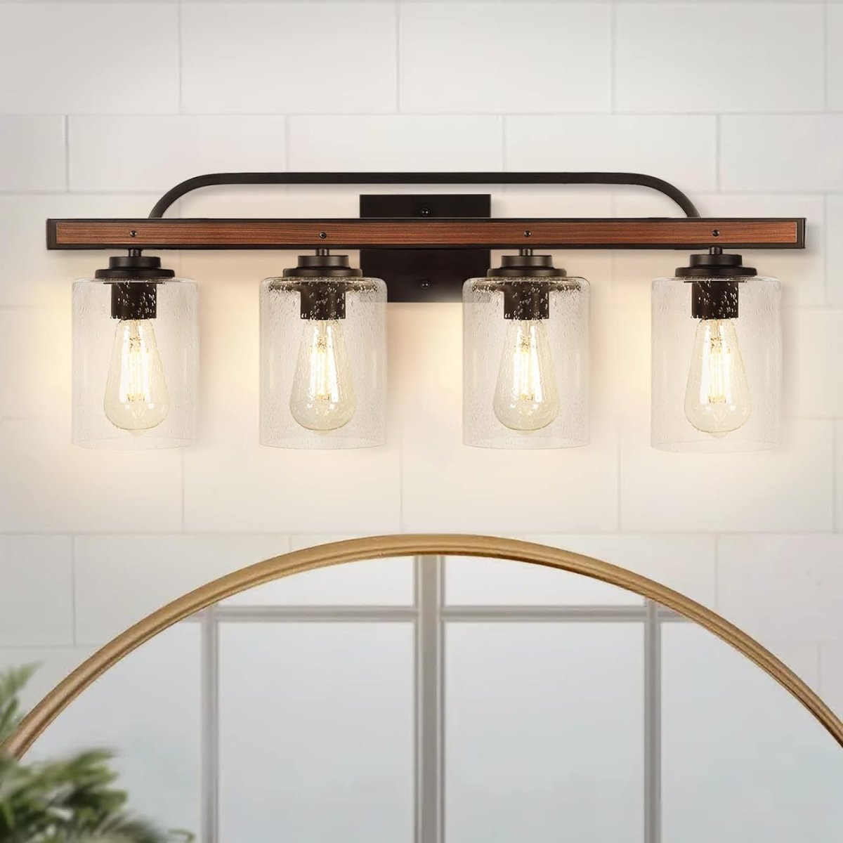 Depuley 4-Light Wall Sconces, Vintage Black Bathroom Vanity Light with 4 Clear Glass Shade, Modern LED Wall Mounted Lamp, Farmhouse Wall Light Fixture for Bedroom,Living Room,Porch, E26 Base - WS-FNW25-60B 1 | DEPULEY