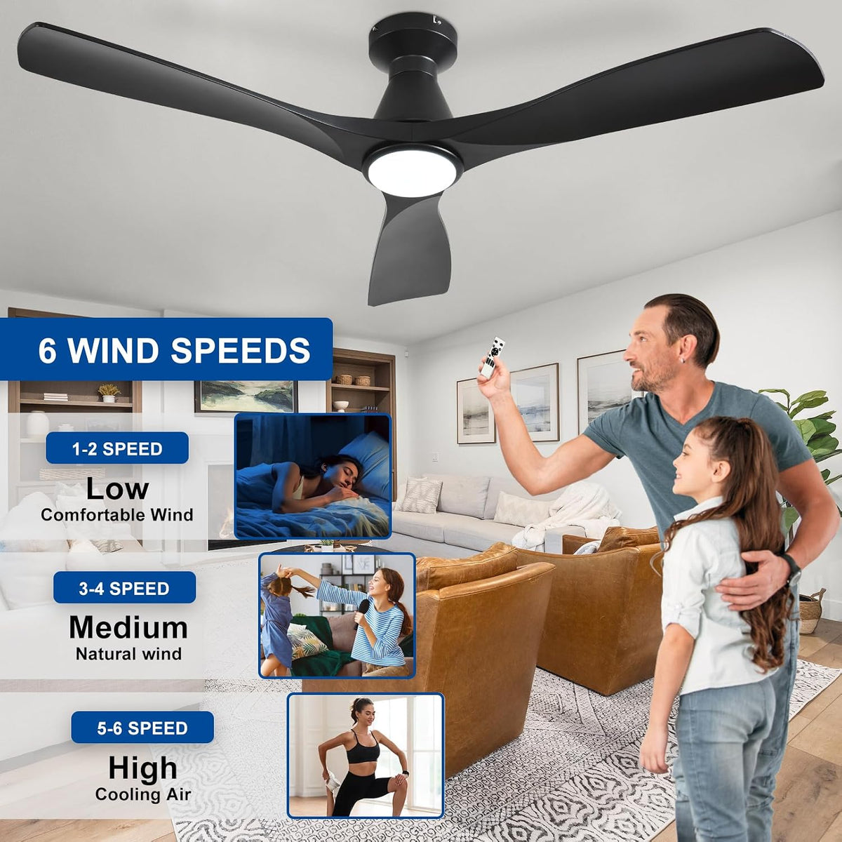 Depuley 52-inch black three-blade ceiling fan image 4