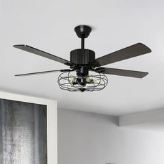 Depuley 52'' Caged Industrial Ceiling Fan with Light, Farmhouse Black Ceiling Fan with 5 Reversible Plywood Blades & Remote, Rustic Ceiling Fans Light Fixture for Bedroom, Timing, 5 E26 Bulbs Not Incl. - WS-FPZ21-60B 2 | DEPULEY