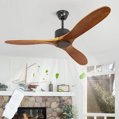 Depuley 52'' Ceiling Fan, Indoor Ceiling Fan with Remote Two Downrods, Solid Rubber Wood 3-Blade Ceiling Fans, AC Motor Retro Wood Ceiling Fan Without Light for Living Room & Covered Outdoor, Timer, Brown - WS-FPZ18-60B 1 | DEPULEY