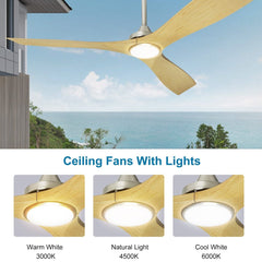 Depuley 52" Ceiling Fans with LED Lights and Remote, Modern Ceiling Fan Noiseless Reversible DC Motor for Kitchen/Patio/Farmhouse & Covered Outdoor Lighting, Timing, 3 Light Color Changeable - WS-FPZ40-18C-NE 3 | DEPULEY