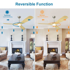 Depuley 52" Ceiling Fans with LED Lights and Remote, Modern Ceiling Fan Noiseless Reversible DC Motor for Kitchen/Patio/Farmhouse & Covered Outdoor Lighting, Timing, 3 Light Color Changeable - WS-FPZ40-18C-NE 4 | DEPULEY