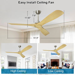 Depuley 52 Inch Remote Ceiling Fan Without Light, Low Profile Ceiling Fan No Light with 3 Blades and Noiseless Reversible DC Motor for Patio, Kitchen, Farmhouse & Covered Outdoor, Timer - WS-FPZ42-18B-NE 3 | DEPULEY