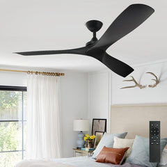 Depuley 52" Modern Ceiling Fan No Light with Remote, Indoor/Outdoor Ceiling Fan Without Light, 3 Blade Low Profile Fan for Patios/Farmhouse Reversible DC Motor, 2 Downrods, Quiet Energy Saving, Black - WS-FPZ42-18B-BL 2 | DEPULEY