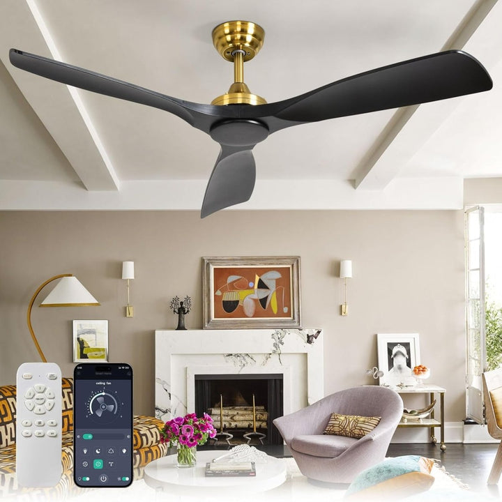 Depuley 52" Modern Ceiling Fan No Light with Remote, Indoor/Outdoor Ceiling Fan Without Light, 3 Blade Low Profile Fan for Patios/Farmhouse Reversible DC Motor, 2 Downrods, Quiet Energy Saving, Black - WS - FPZ180 - 18B - BG 9 | DEPULEY