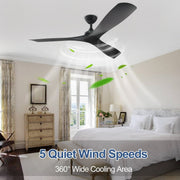 Depuley 52" Modern Ceiling Fan No Light with Remote, Indoor/Outdoor Ceiling Fan Without Light, 3 Blade Low Profile Fan for Patios/Farmhouse Reversible DC Motor, 2 Downrods, Quiet Energy Saving, Black - WS-FPZ42-18B-BL 7 | DEPULEY