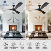 Depuley 52" Modern Ceiling Fan No Light with Remote, Indoor/Outdoor Ceiling Fan Without Light, 3 Blade Low Profile Fan for Patios/Farmhouse Reversible DC Motor, 2 Downrods, Quiet Energy Saving, Black - WS-FPZ42-18B-BL 4 | DEPULEY