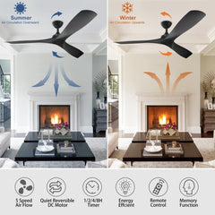 Depuley 52" Modern Ceiling Fan No Light with Remote, Indoor/Outdoor Ceiling Fan Without Light, 3 Blade Low Profile Fan for Patios/Farmhouse Reversible DC Motor, 2 Downrods, Quiet Energy Saving, Black - WS-FPZ42-18B-BL 4 | DEPULEY