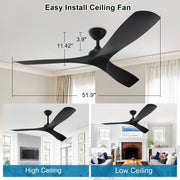 Depuley 52" Modern Ceiling Fan No Light with Remote, Indoor/Outdoor Ceiling Fan Without Light, 3 Blade Low Profile Fan for Patios/Farmhouse Reversible DC Motor, 2 Downrods, Quiet Energy Saving, Black - WS-FPZ42-18B-BL 5 | DEPULEY