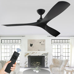 Depuley 52" Modern Ceiling Fan No Light with Remote, Indoor/Outdoor Ceiling Fan Without Light, 3 Blade Low Profile Fan for Patios/Farmhouse Reversible DC Motor, 2 Downrods, Quiet Energy Saving, Black - WS-FPZ42-18B-BL 1 | DEPULEY