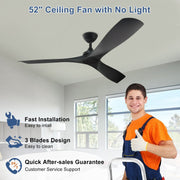 Depuley 52" Modern Ceiling Fan No Light with Remote, Indoor/Outdoor Ceiling Fan Without Light, 3 Blade Low Profile Fan for Patios/Farmhouse Reversible DC Motor, 2 Downrods, Quiet Energy Saving, Black - WS-FPZ42-18B-BL 8 | DEPULEY