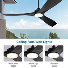 Depuley 52" Remote Ceiling Fan with Lights, Low Profile Modern Ceiling Fans, Noiseless Reversible DC Motor for Bedroom/Living Room/Study/Gazebo Lighting, Timing, 3 Light Color Changeable-Matte Black - WS-FPZ40-18C-BL 3 | DEPULEY