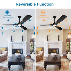 Depuley 52" Remote Ceiling Fan with Lights, Low Profile Modern Ceiling Fans, Noiseless Reversible DC Motor for Bedroom/Living Room/Study/Gazebo Lighting, Timing, 3 Light Color Changeable-Matte Black - WS-FPZ40-18C-BL 4 | DEPULEY