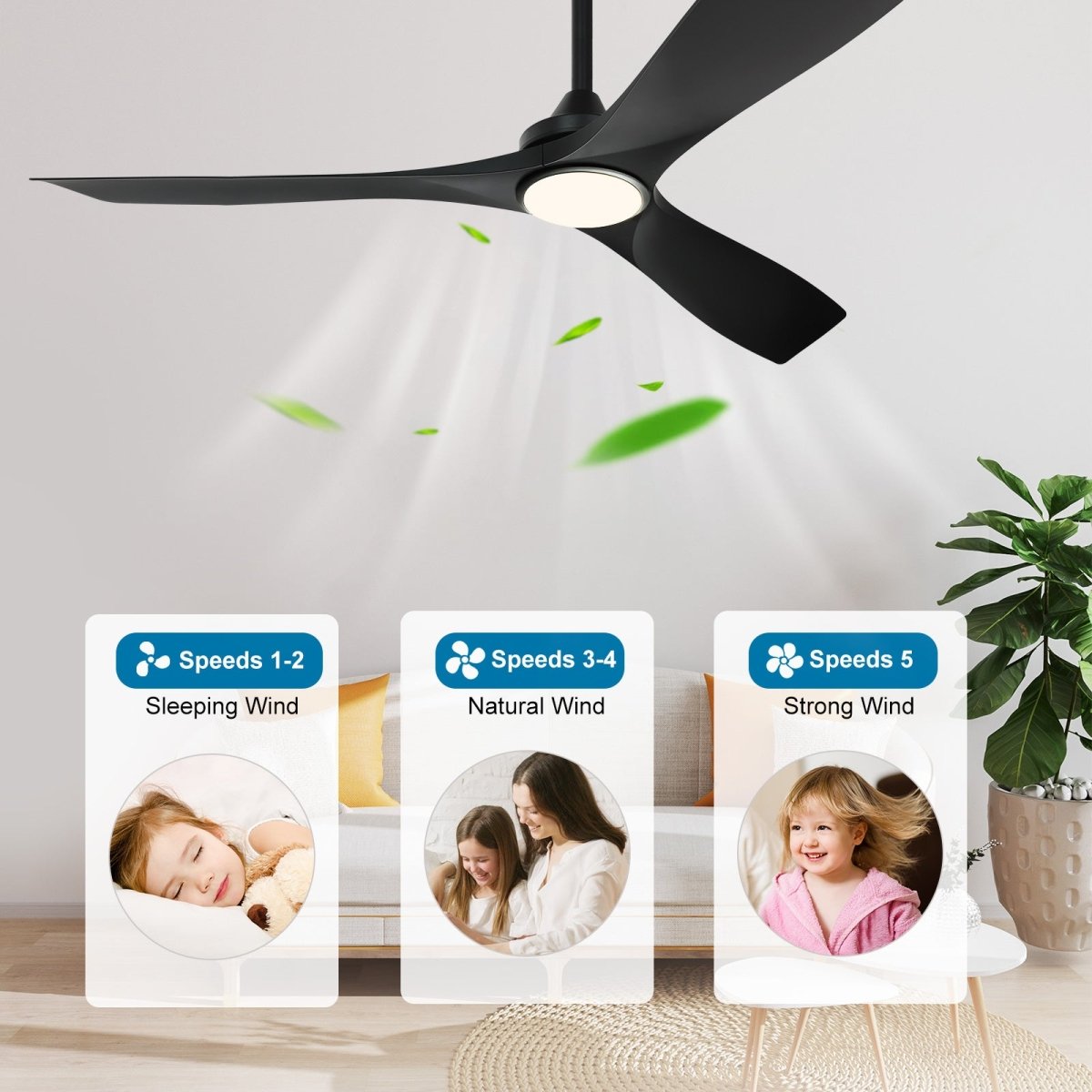 Depuley 52" Remote Ceiling Fan with Lights, Low Profile Modern Ceiling Fans, Noiseless Reversible DC Motor for Bedroom/Living Room/Study/Gazebo Lighting, Timing, 3 Light Color Changeable-Matte Black - WS-FPZ40-18C-BL 5 | DEPULEY