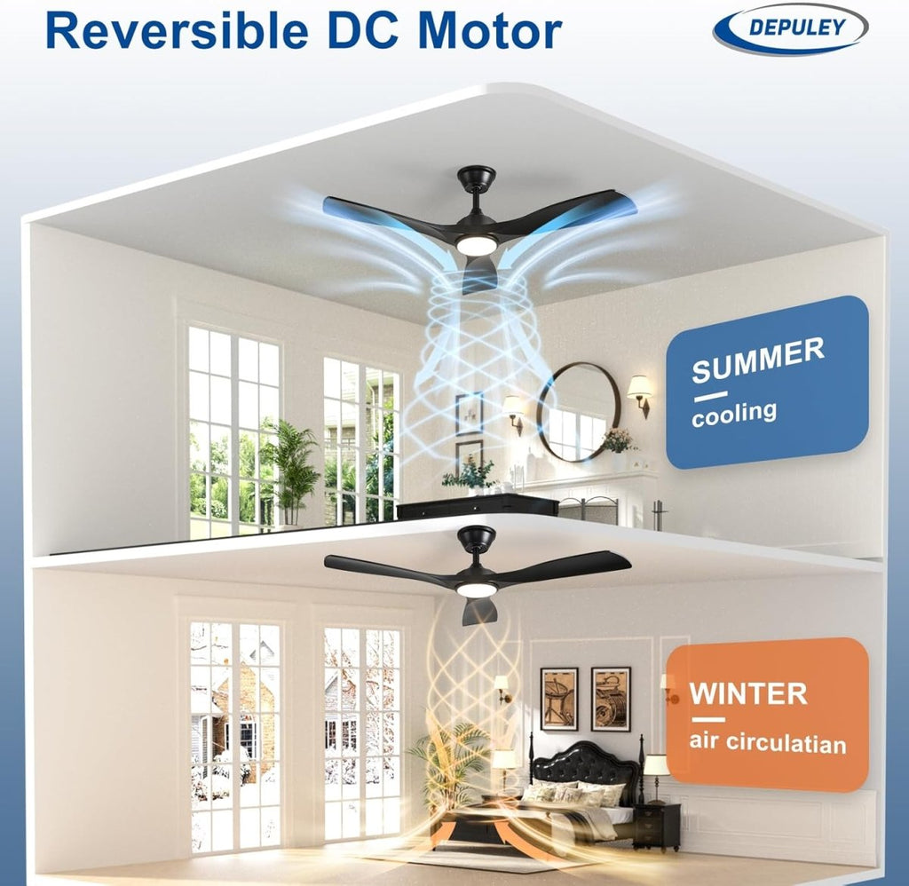 Depuley 52" Remote Ceiling Fan with Lights, Low Profile Modern Ceiling Fans, Noiseless Reversible DC Motor for Bedroom/Living Room/Study/Gazebo Lighting, Timing, 3 Light Color Changeable - Matte Black - WS - FPZ40 - 18C - BL 8 | DEPULEY