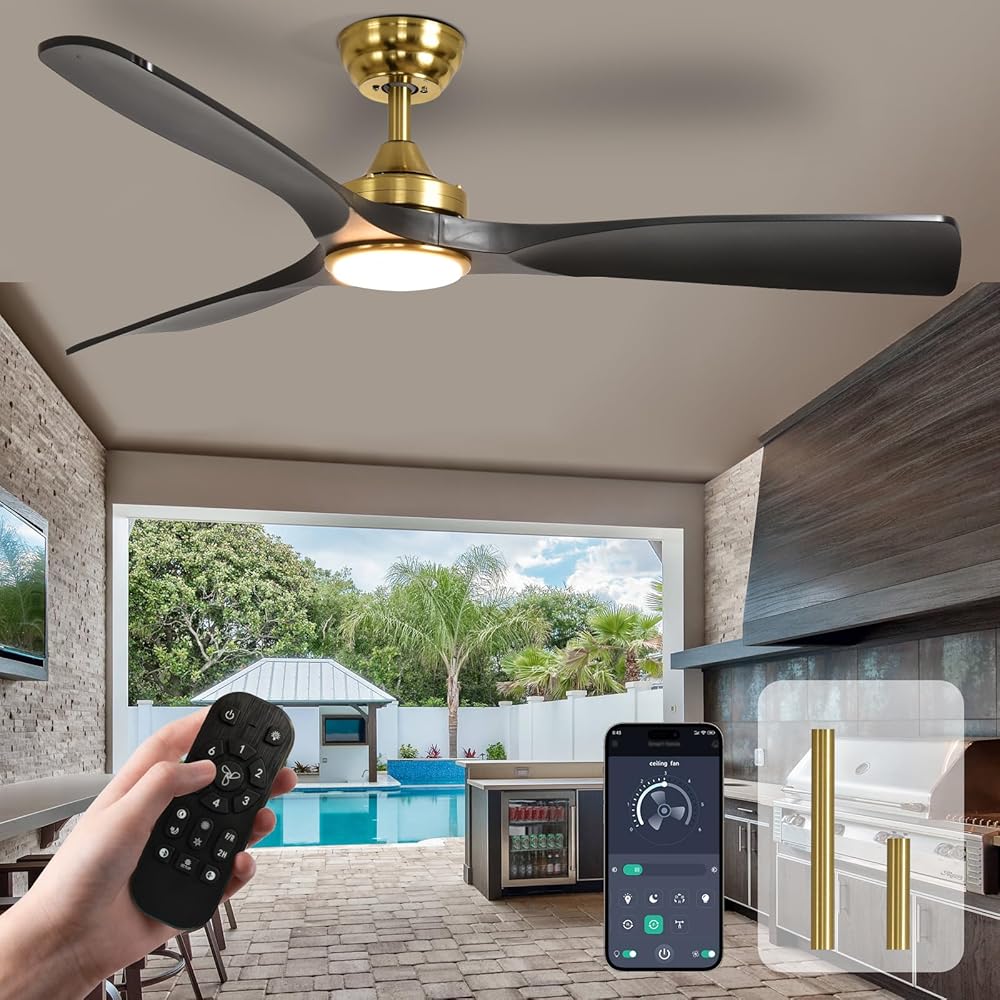Depuley 52" Remote Ceiling Fan with Lights, Low Profile Modern Ceiling Fans, Noiseless Reversible DC Motor for Bedroom/Living Room/Study/Gazebo Lighting, Timing, 3 Light Color Changeable - Matte Black - WS - FPZ40 - 18C - BL 11 | DEPULEY