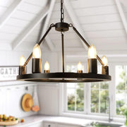 Depuley 6-Light Black Farmhouse Wagon Wheel Chandelier, Industrial Iron Kitchen Island Chandelier Light Fixture Hanging, Round Ceiling Pendant Light - WS-FND68-60B 10 | DEPULEY