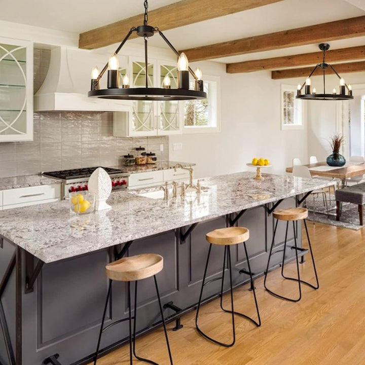 Depuley 6-Light Black Farmhouse Wagon Wheel Chandelier, Industrial Iron Kitchen Island Chandelier Light Fixture Hanging, Round Ceiling Pendant Light - WS-FND68-60B 8 | DEPULEY