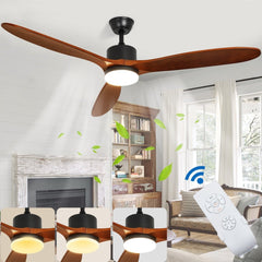 Depuley 60" Ceiling Fan with Light,Indoor Outdoor Wood Ceiling Fan with Remote, Low Profile Fan with 3 Rubber Wood Blades, Noiseless AC Motor Ceiling Fans for Living Room Bedroom Porch, 1/2/4/8 Timer - WS-FPZ31-12B 1 | DEPULEY