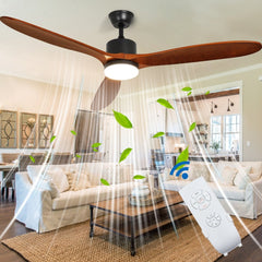 Depuley 60" Ceiling Fan with Light,Indoor Outdoor Wood Ceiling Fan with Remote, Low Profile Fan with 3 Rubber Wood Blades, Noiseless AC Motor Ceiling Fans for Living Room Bedroom Porch, 1/2/4/8 Timer - WS-FPZ31-12B 2 | DEPULEY