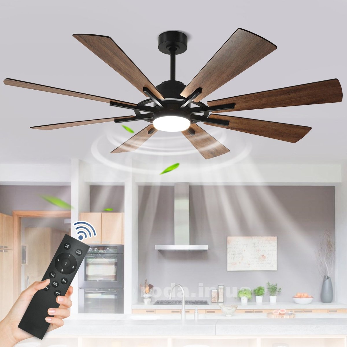 Depuley 60" Ceiling Fan with Lights and Remote Control, Farmhouse Large Ceiling Fan, Reversible Motor and 8 Blades, 3CCT Selectable for Living Room Basement Porch Patio, 5-Speed Remote Control, Timer - WS-FPZ44-18C-BR 1 | DEPULEY