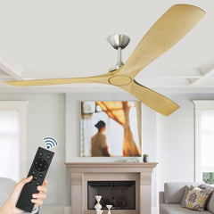 Depuley 60 Inch Large Ceiling Fan No Light with Remote, Low Profile Modern Ceiling Fans Without Lights, Noiseless Reversible DC Motor for Patio/Kitchen/Farmhouse & Covered Outdoor, Timer-Wood Color - WS-FPZ43-18B-NE 1 | DEPULEY