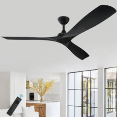Depuley 60 Inch Large Remote Ceiling Fan Without Light, Low Profile Ceiling Fan No Light with 3 Blades and Noiseless Reversible DC Motor for Patio, Kitchen, Farmhouse & Covered Outdoor, Timer - Black - WS-FPZ43-18B-BL 1 | DEPULEY