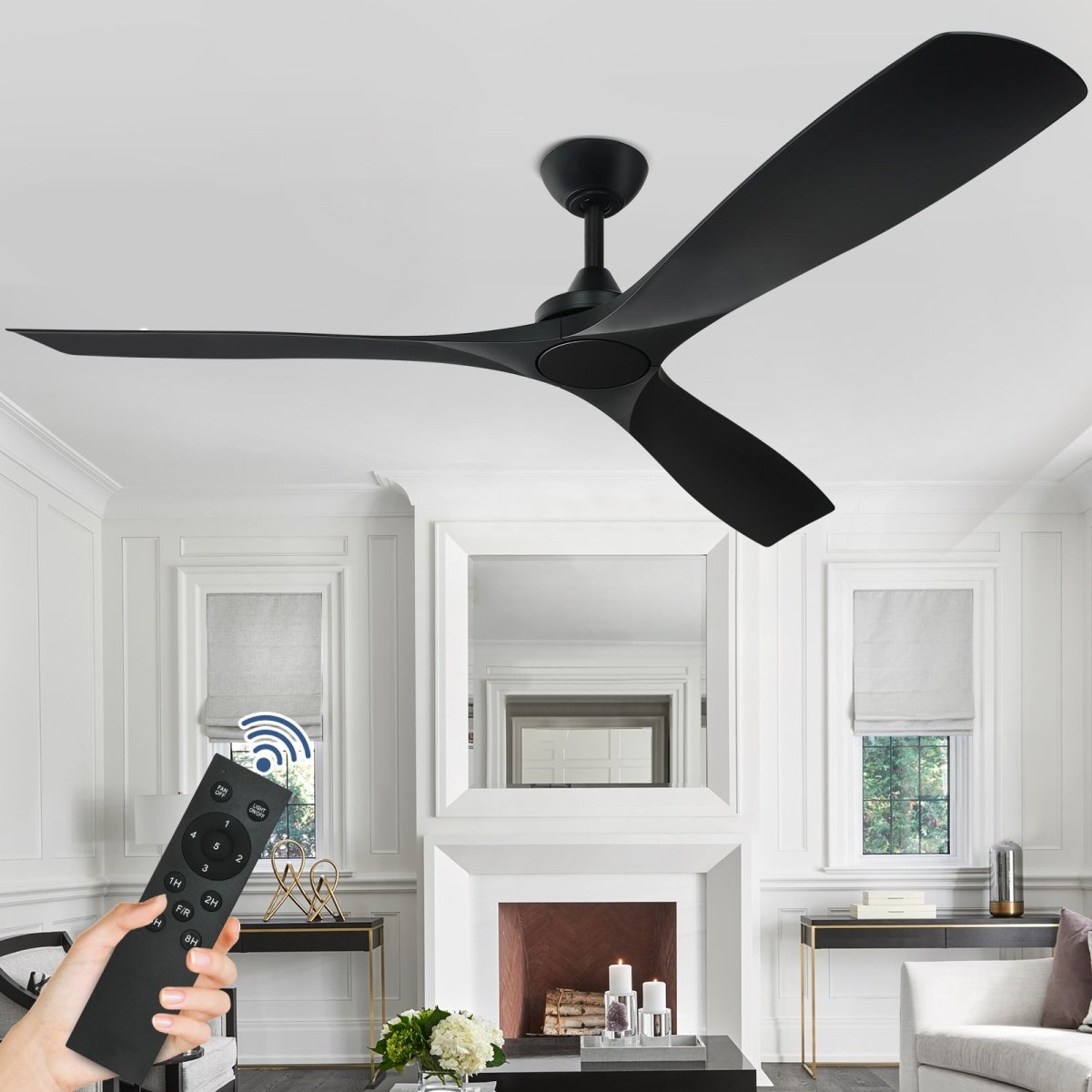 Depuley 60 Inch Large Remote Ceiling Fan Without Light, Low Profile Ceiling Fan No Light with 3 Blades and Noiseless Reversible DC Motor for Patio, Kitchen, Farmhouse & Covered Outdoor, Timer - Black - WS-FPZ43-18B-BL 3 | DEPULEY