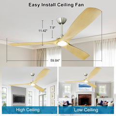 Depuley 60 Inch Low Profile Ceiling Fan with Lights 3 Blade Fan with Noiseless Reversible Motor, Ceiling Fan with Remote Control for Indoor living Room, Kitchen, Bedroom,Outdoor Covered Patio - WS-FPZ41-18C-NE 3 | DEPULEY