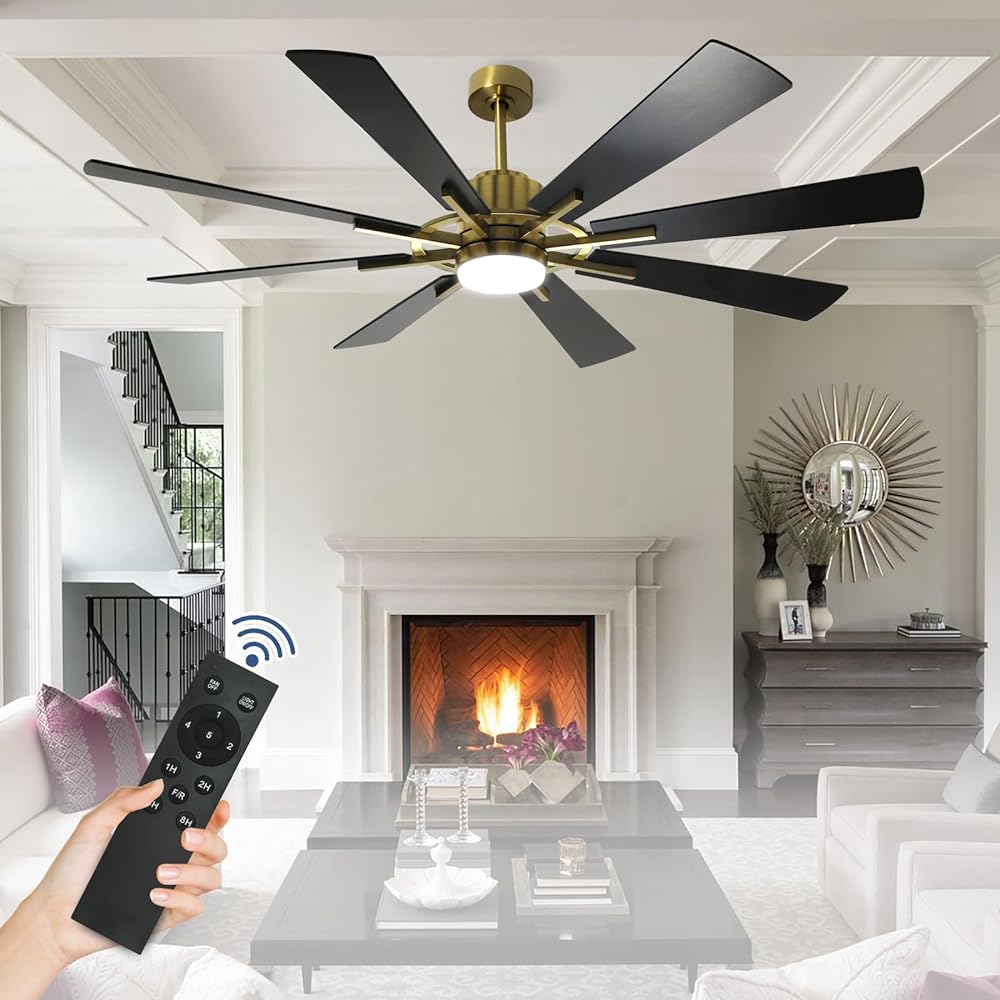 Depuley 60" Large Ceiling Fan with Light, Modern Black Gold Reversible Ceiling Fan with Light LED and 8 Plywood Blades, Outdoor DC Ceiling Fans with 5-Speed for Covered Patios, 3CCT 3000K-6000K, Timer - WS-FPZ44-18C-CO 2 | DEPULEY